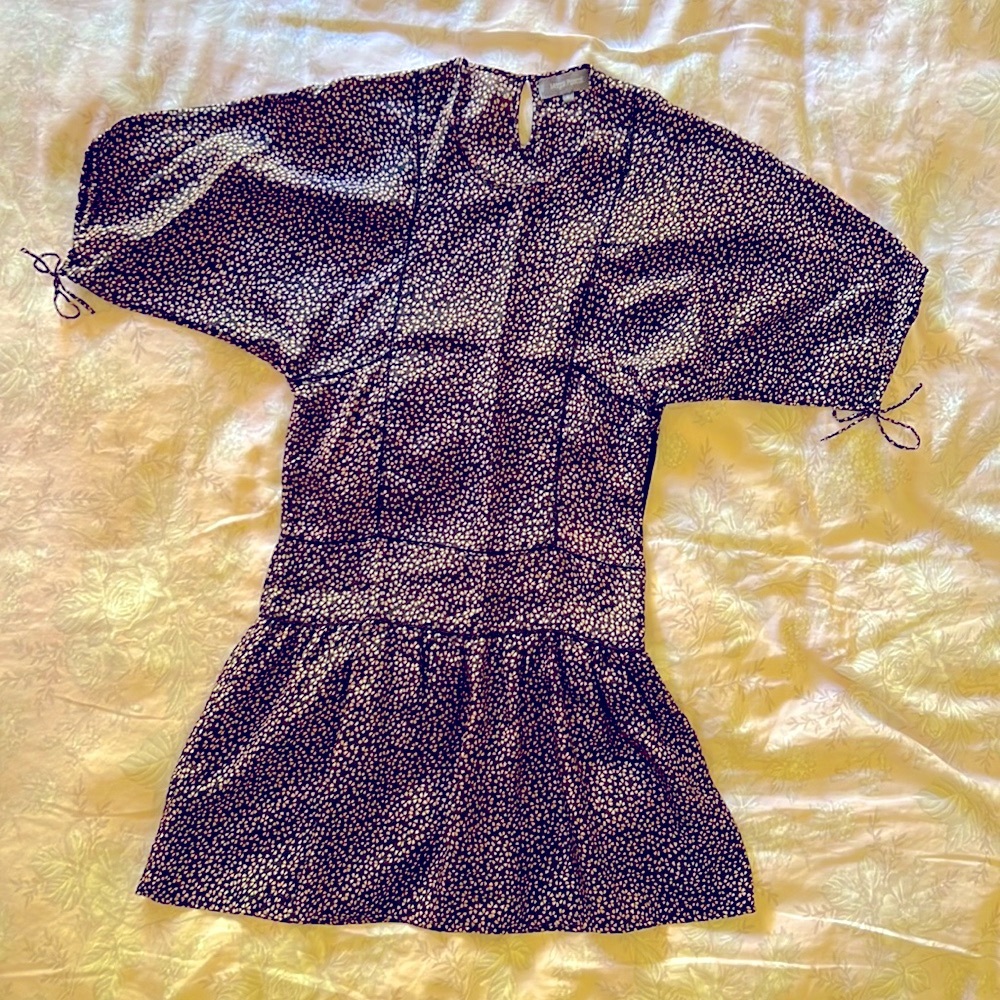 Tiny hearts! Magali Pascal silk dress in black w light pink hearts, size small